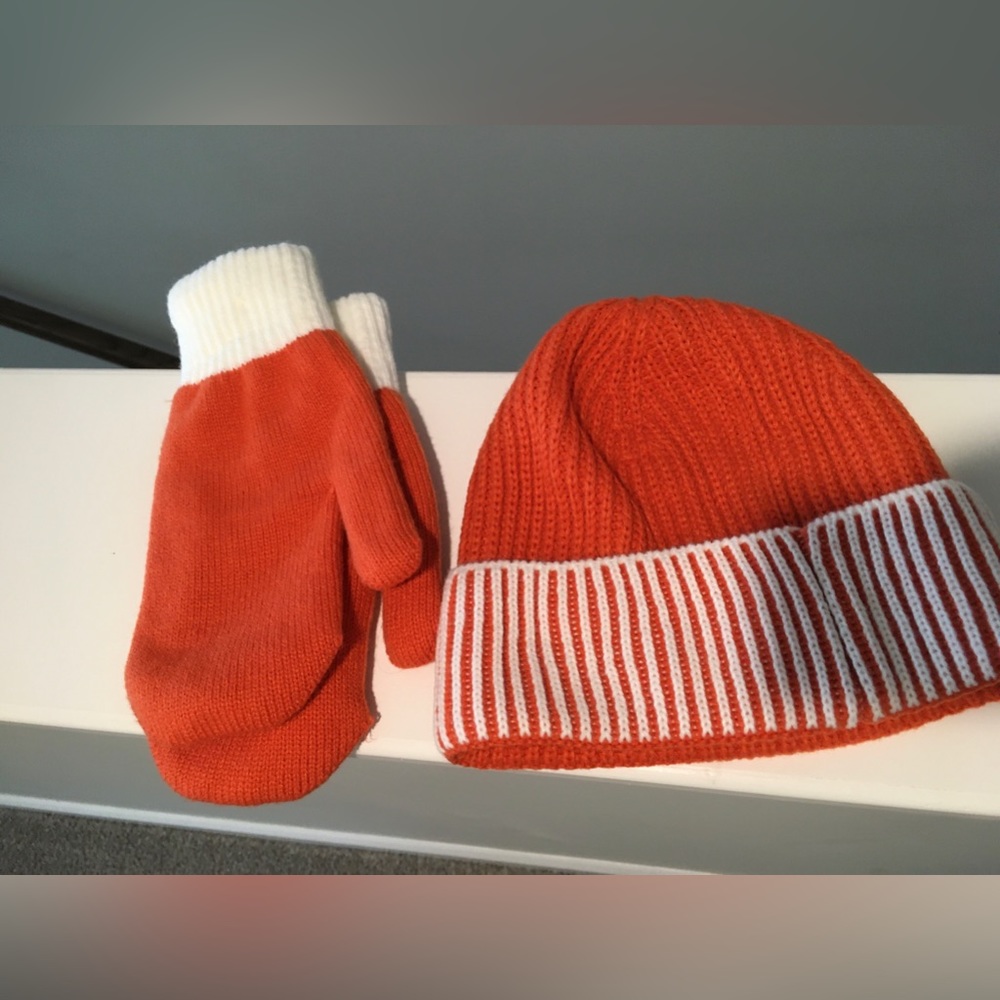 Cap/beanie and mittens NEW burnt orange color never worn